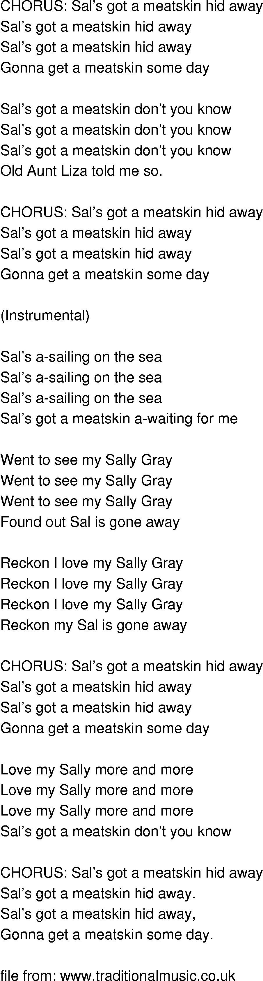 Old-Time (oldtimey) Song Lyrics - sals got a meatskin