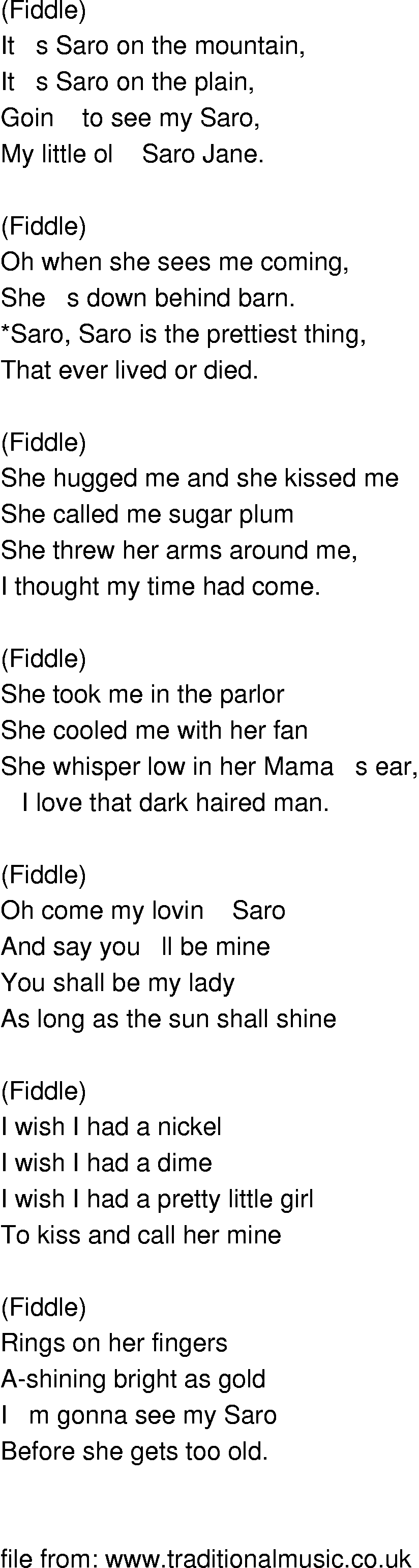 Old-Time (oldtimey) Song Lyrics - saro