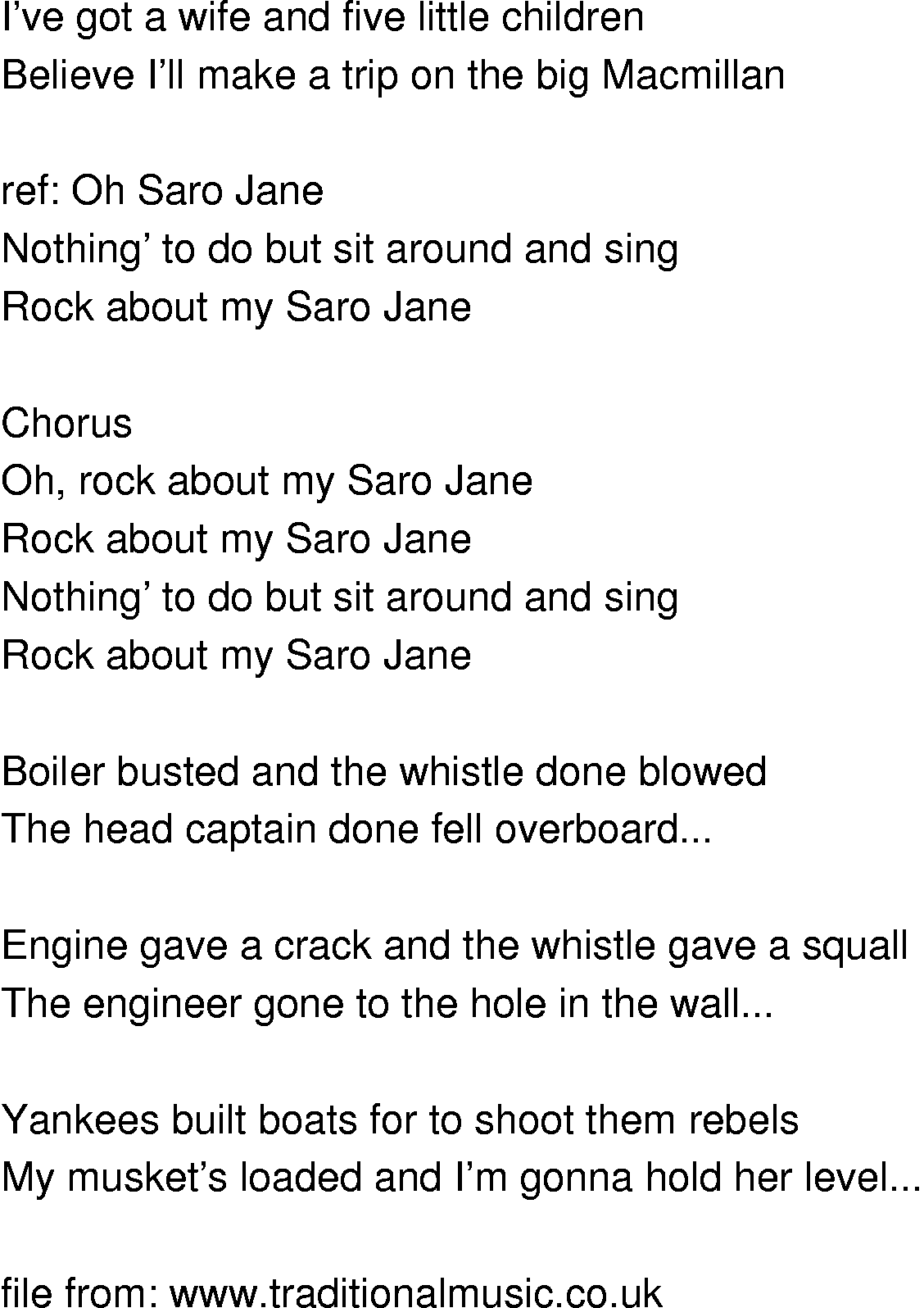 Old-Time (oldtimey) Song Lyrics - saro jane