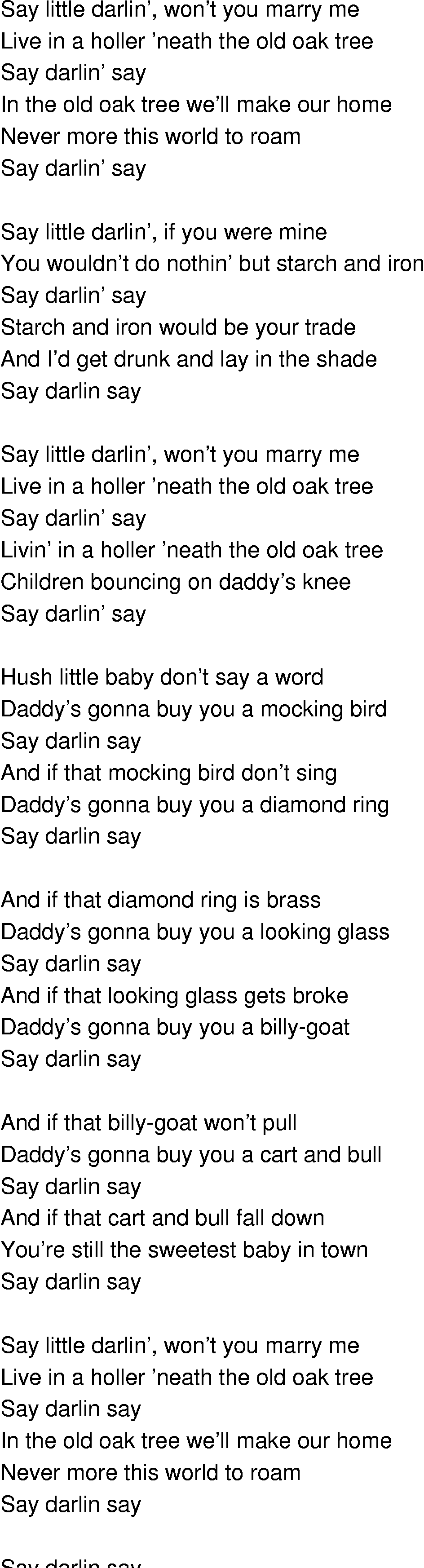 Old-Time (oldtimey) Song Lyrics - say darlin say