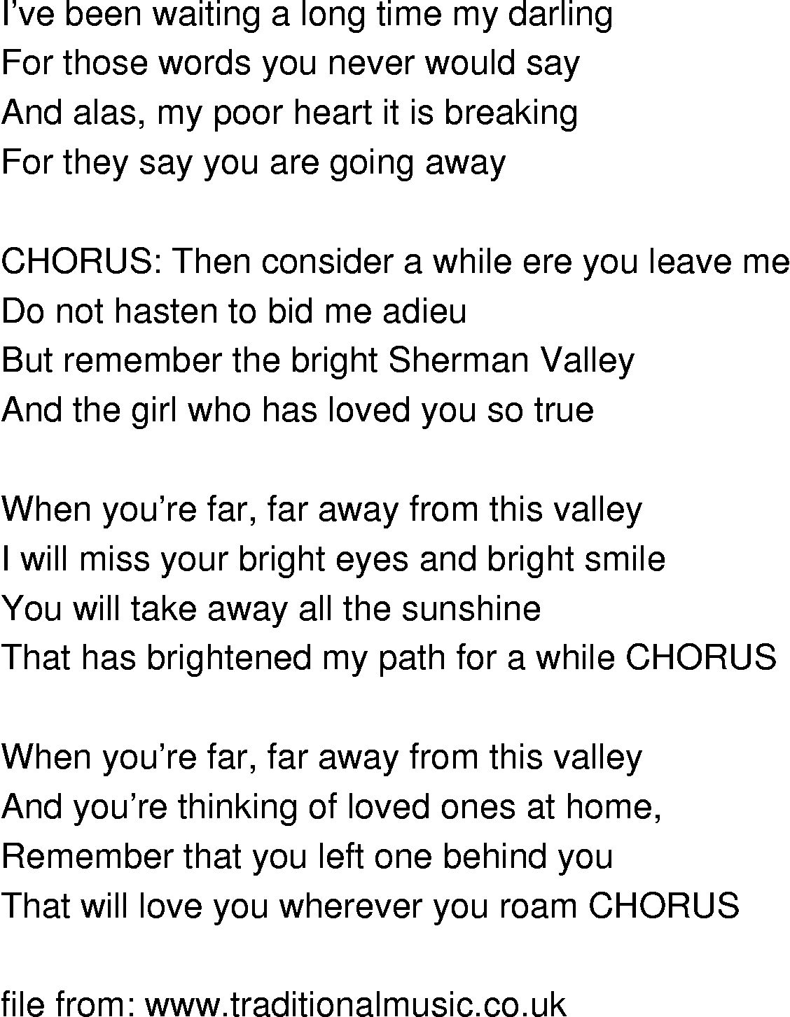 Old-Time (oldtimey) Song Lyrics - sherman valley