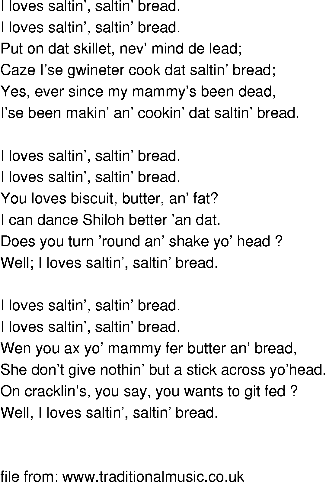 Old-Time (oldtimey) Song Lyrics - shortenin bread
