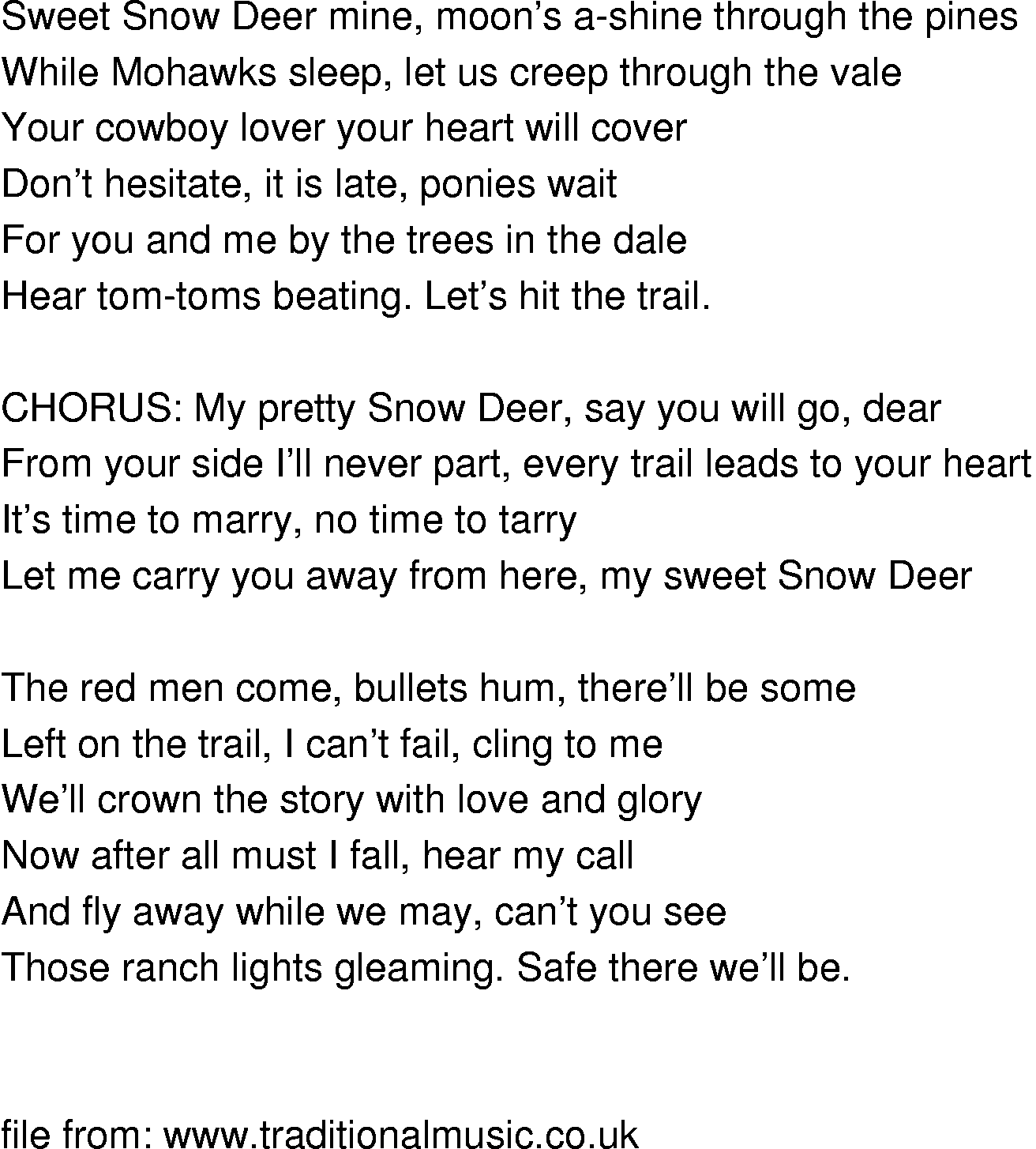 Old-Time (oldtimey) Song Lyrics - snow deer
