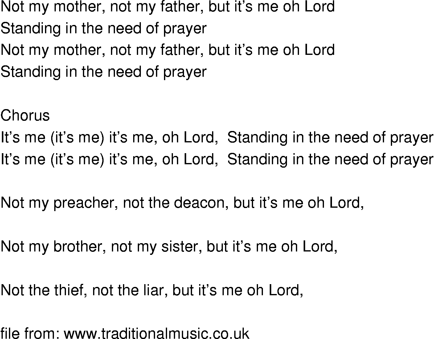 Old-Time (oldtimey) Song Lyrics - standing in the need of prayer