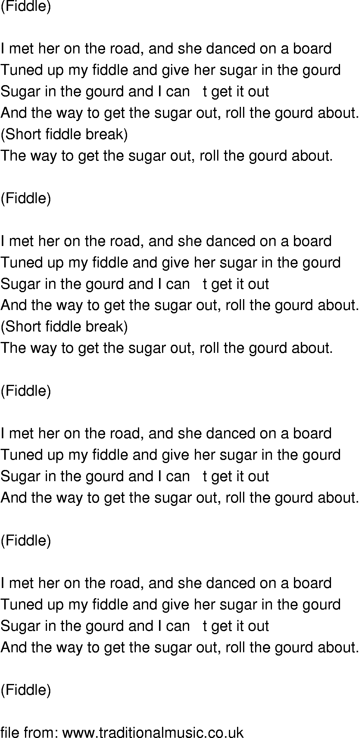 Old-Time (oldtimey) Song Lyrics - sugar in the gourd
