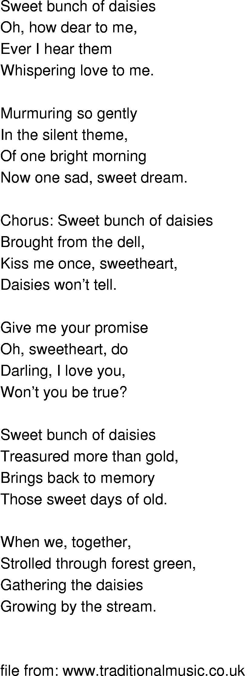 Old-Time (oldtimey) Song Lyrics - sweet bunch of daisies