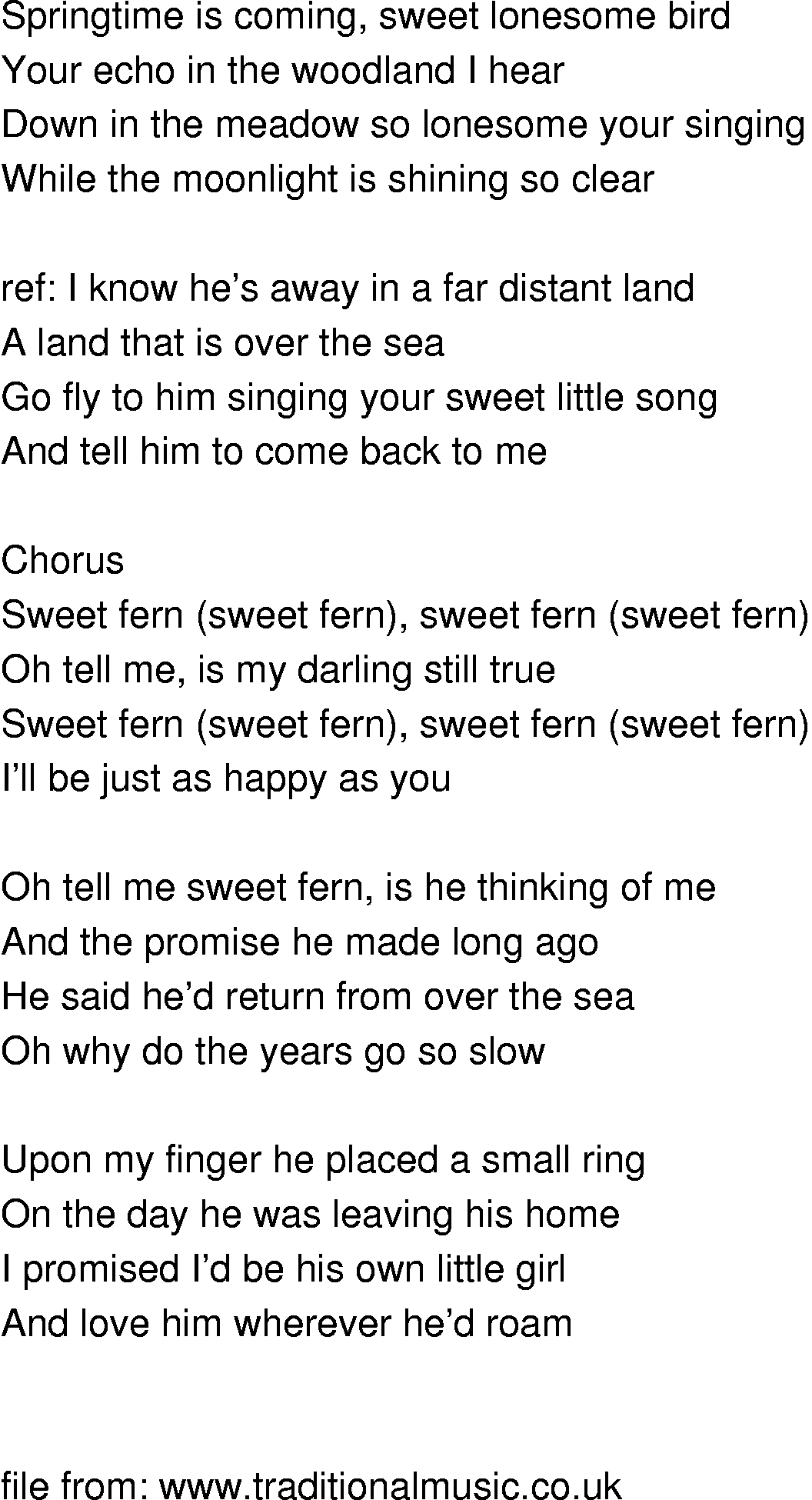 Old-Time (oldtimey) Song Lyrics - sweet fern