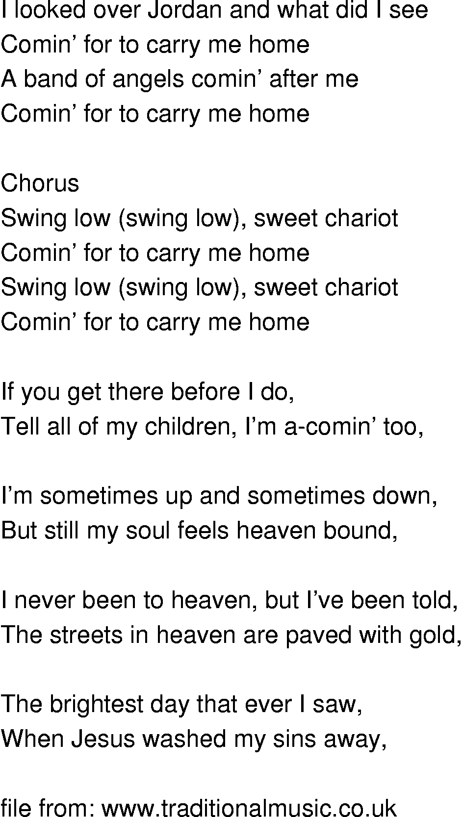 Old-Time (oldtimey) Song Lyrics - swing low sweet chariot