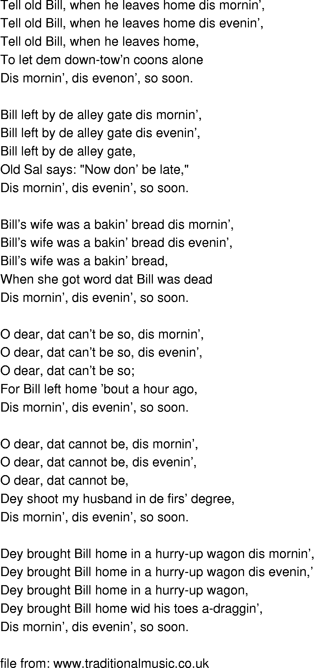 Old-Time (oldtimey) Song Lyrics - tell old bill
