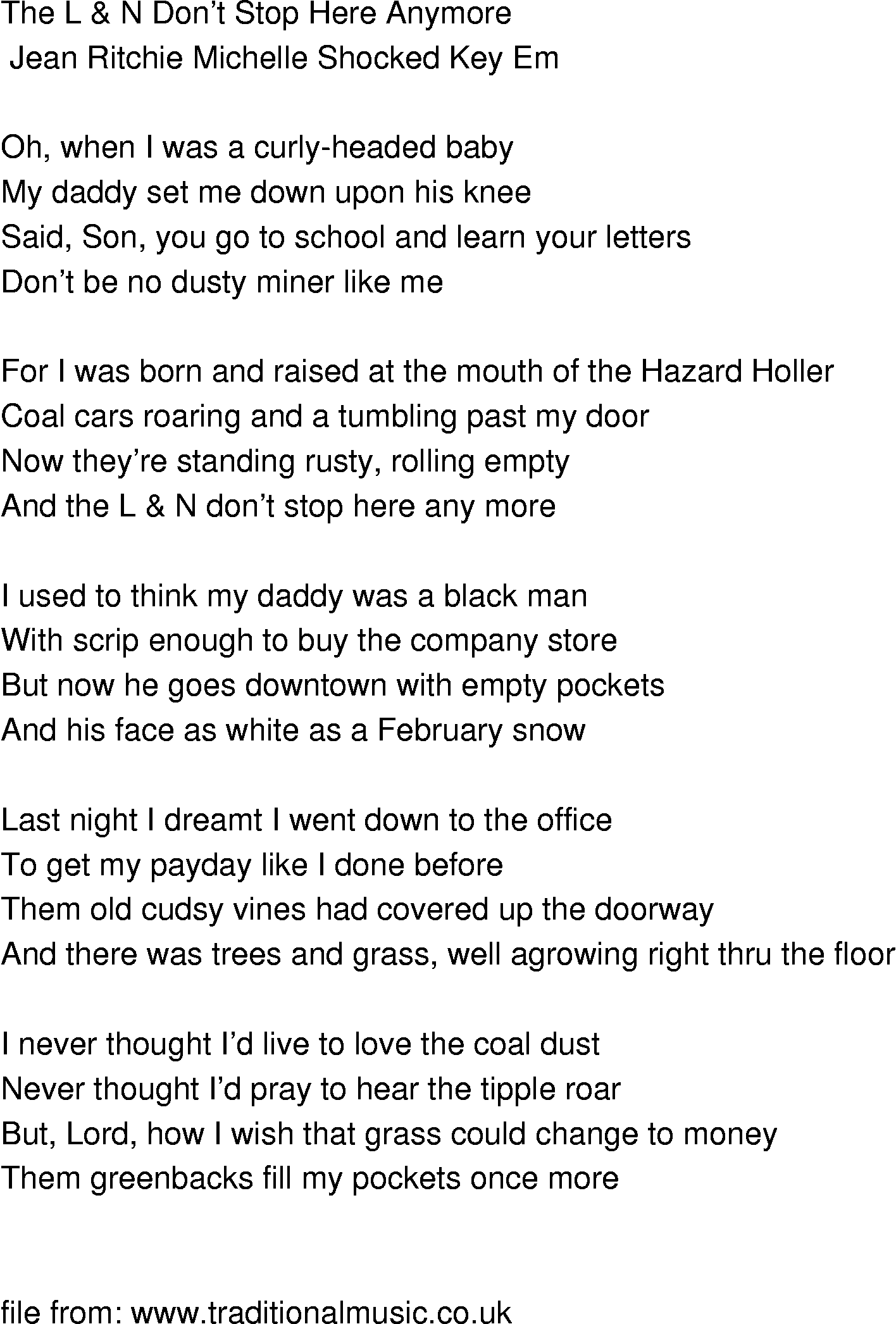 Old-Time (oldtimey) Song Lyrics - the l & n dont stop here anymore
