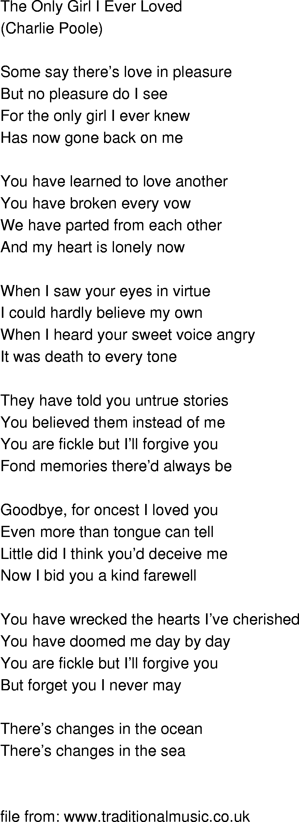 Old-Time (oldtimey) Song Lyrics - the only girl i ever lovedt