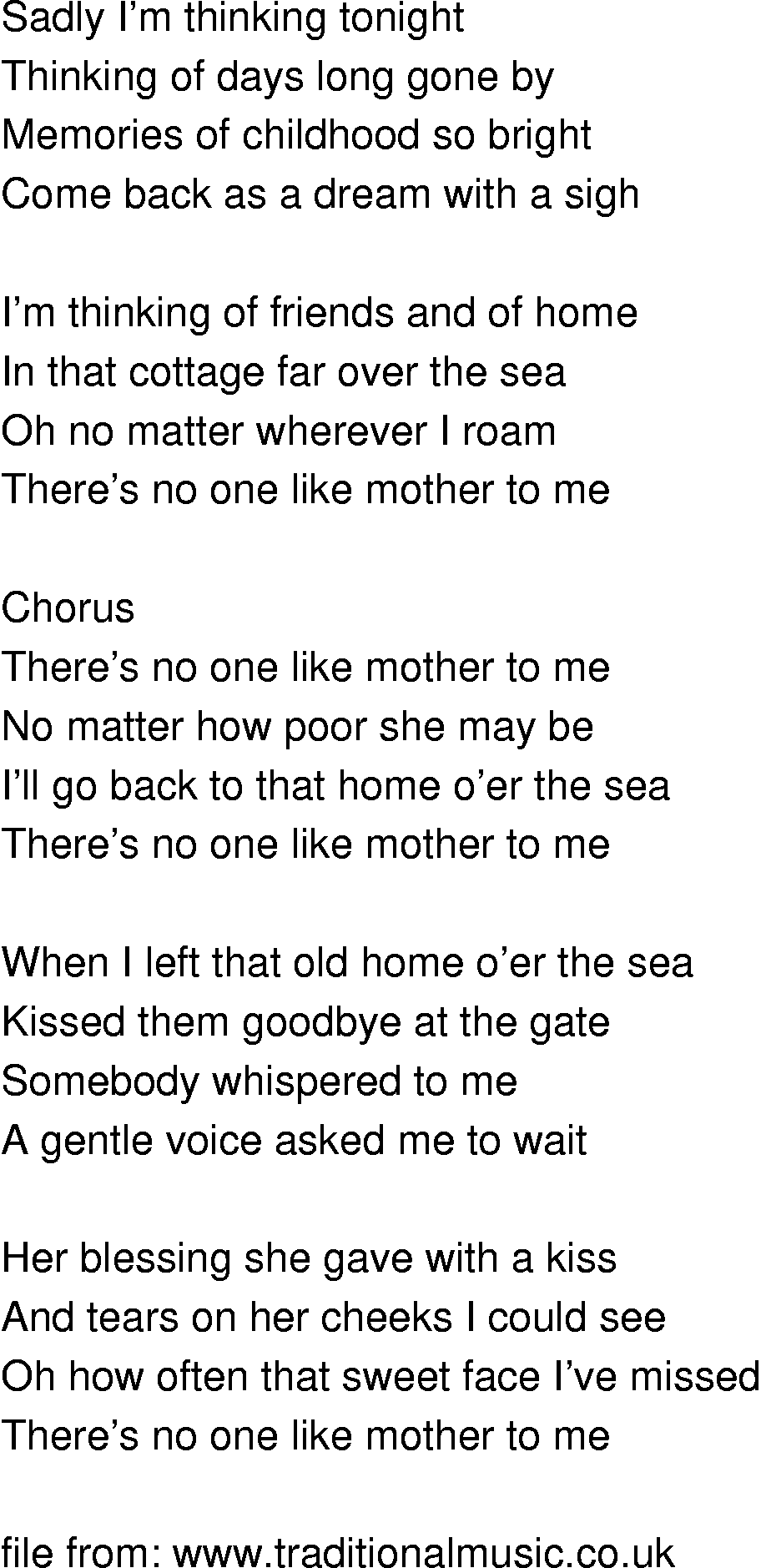 Old-Time (oldtimey) Song Lyrics - theres no one like mother to me