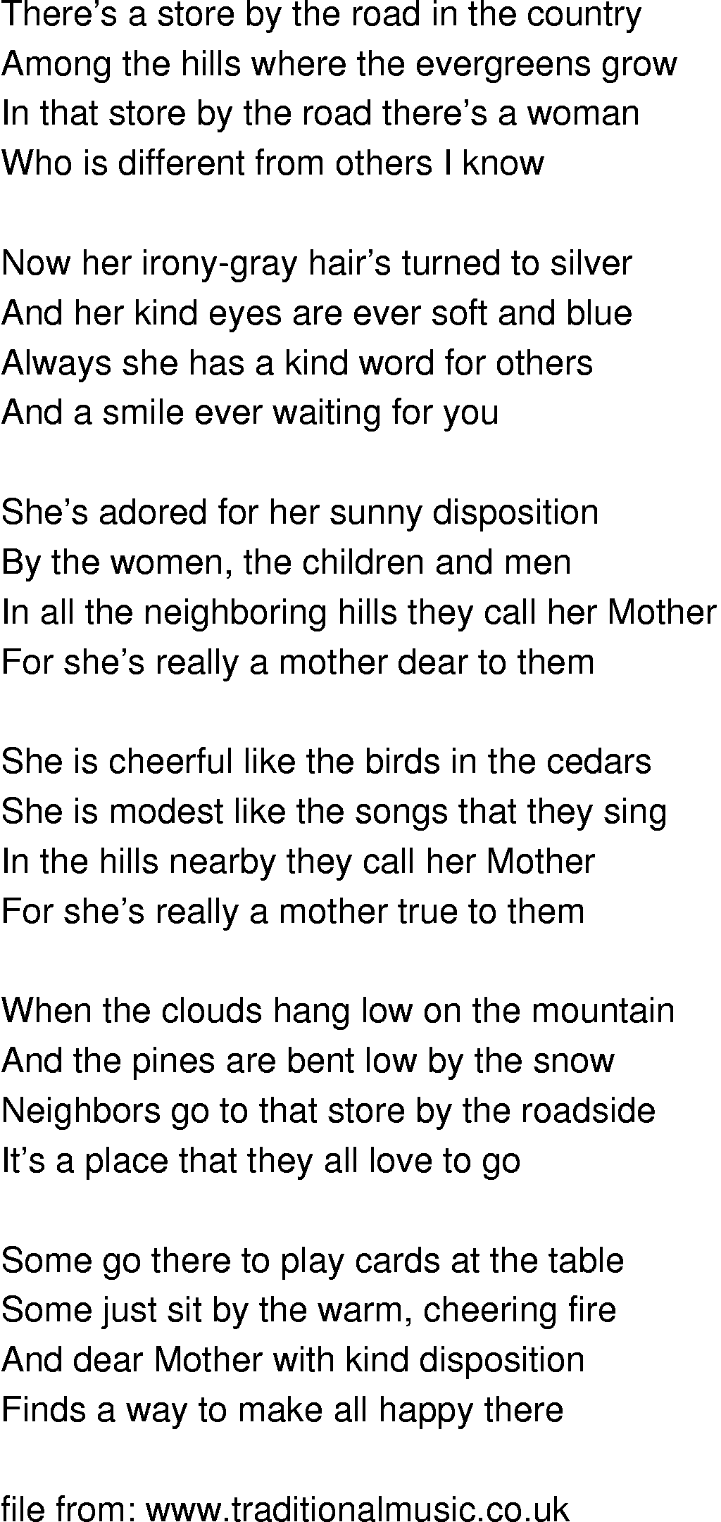 Old-Time (oldtimey) Song Lyrics - they call her mother