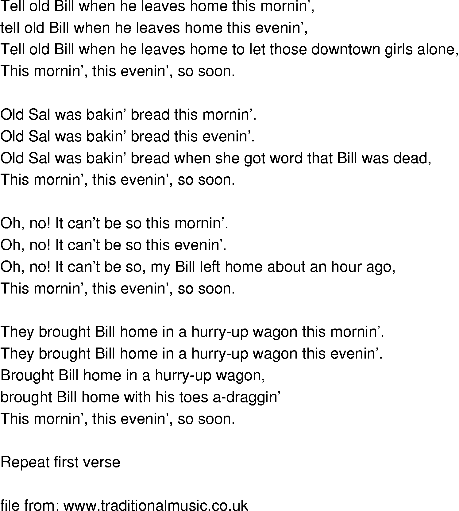 Old-Time (oldtimey) Song Lyrics - this morning