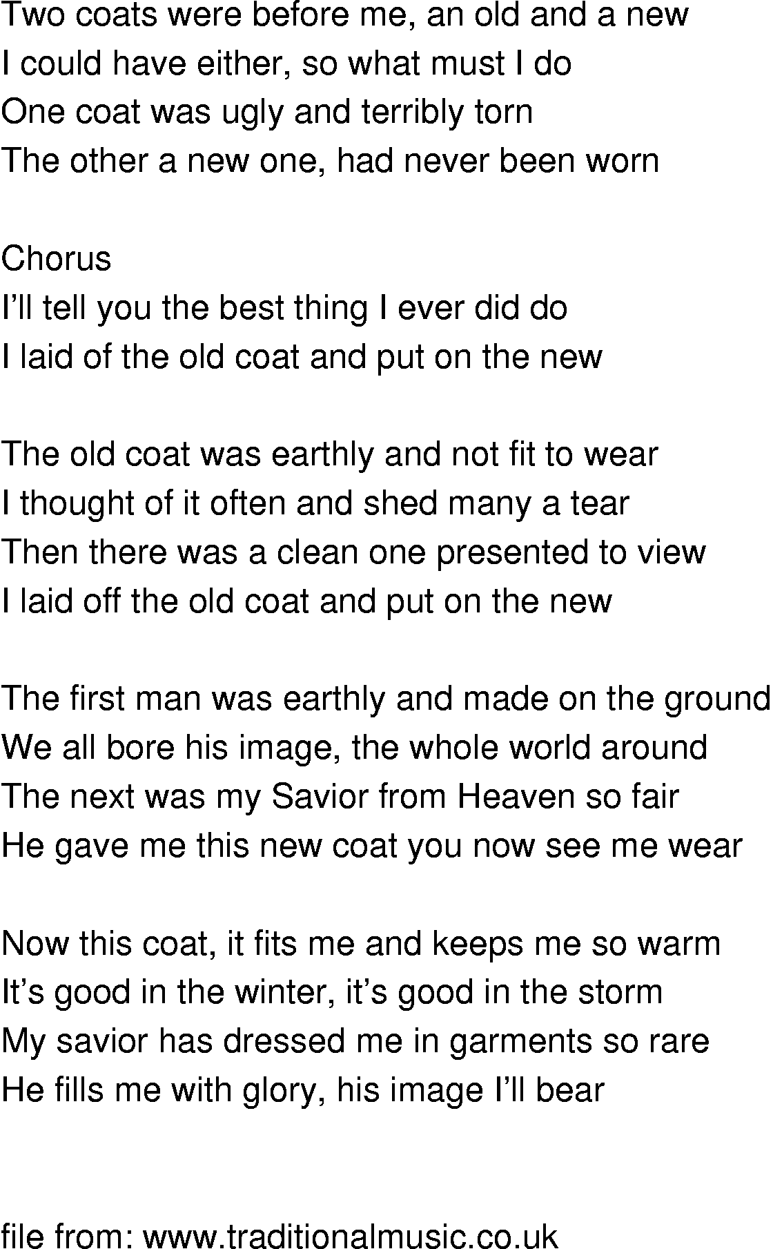 Old-Time (oldtimey) Song Lyrics - two coats