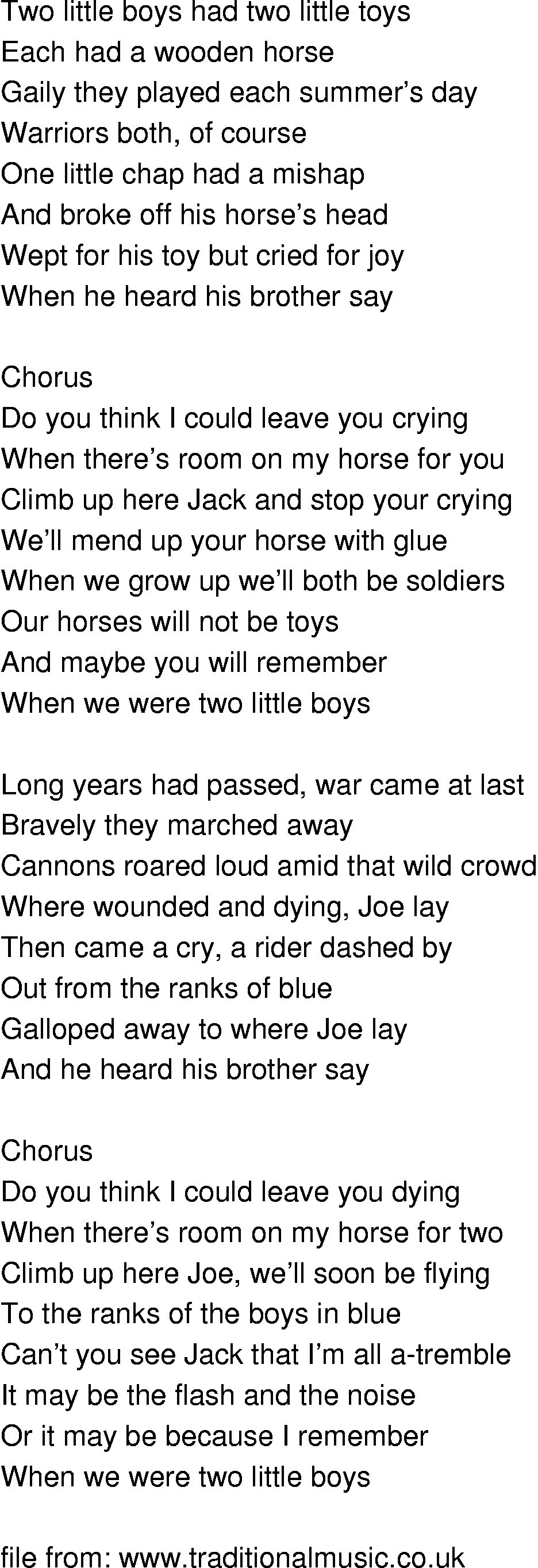 Old-Time (oldtimey) Song Lyrics - two little boys