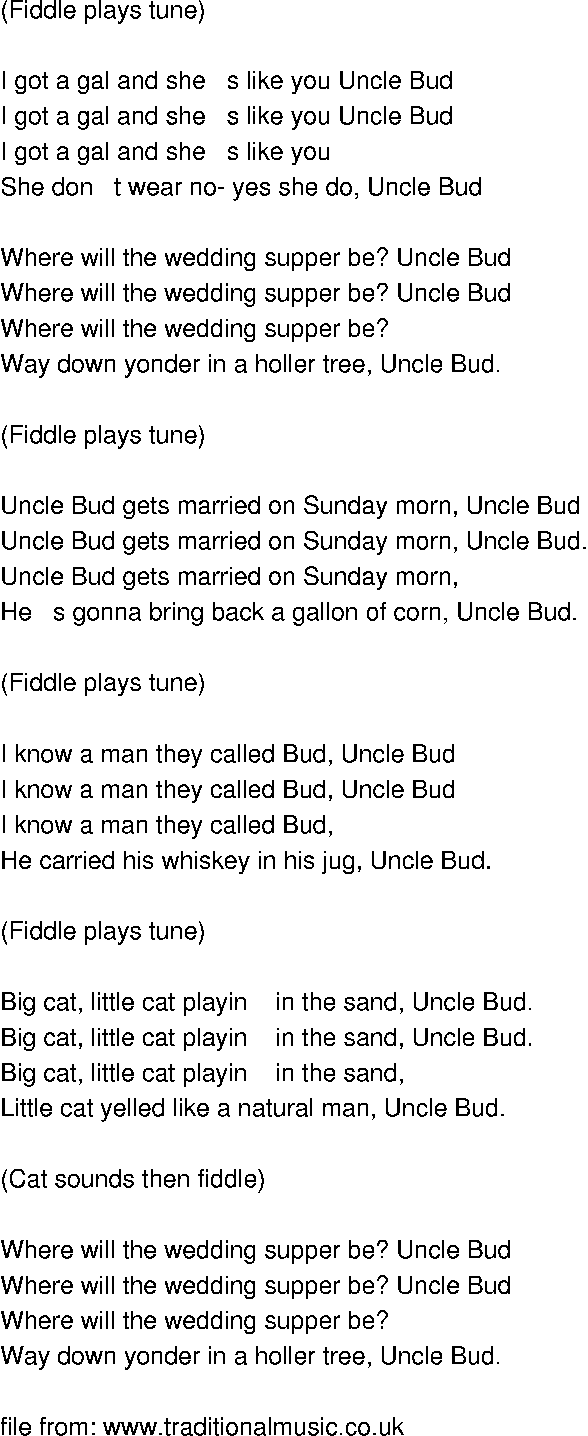 Old-Time (oldtimey) Song Lyrics - uncle bud