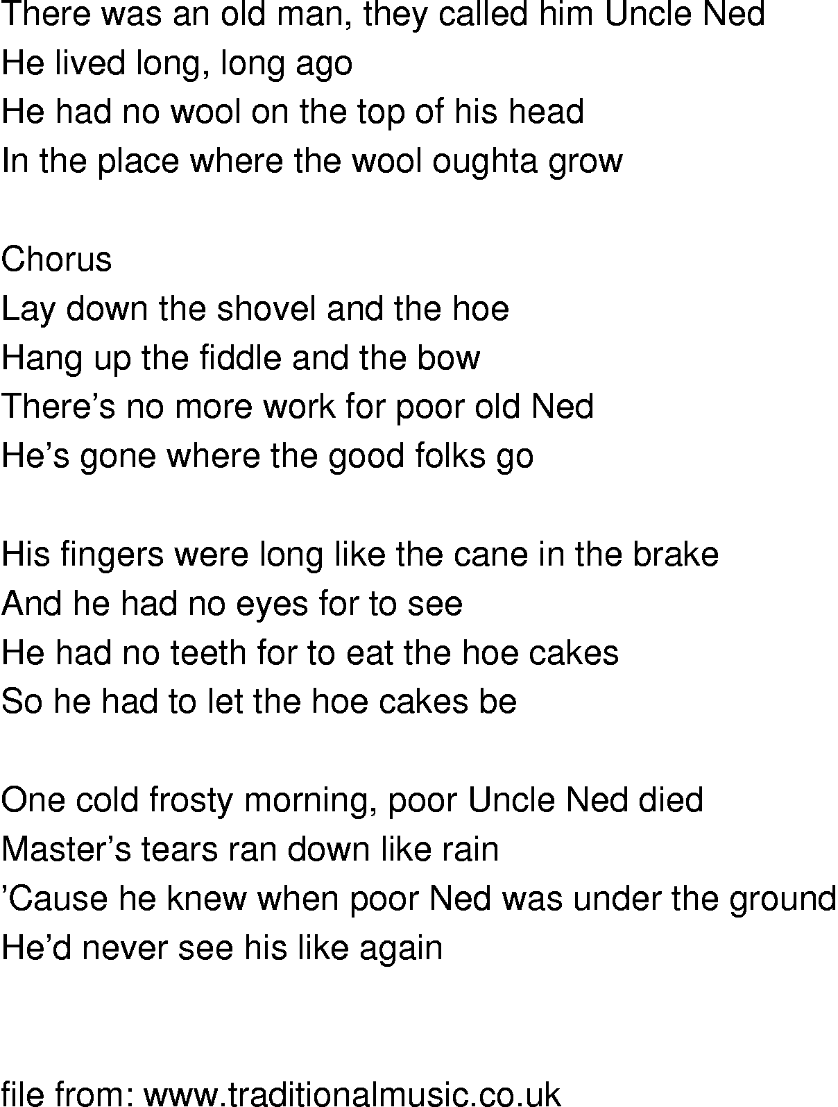 Old-Time (oldtimey) Song Lyrics - uncle ned
