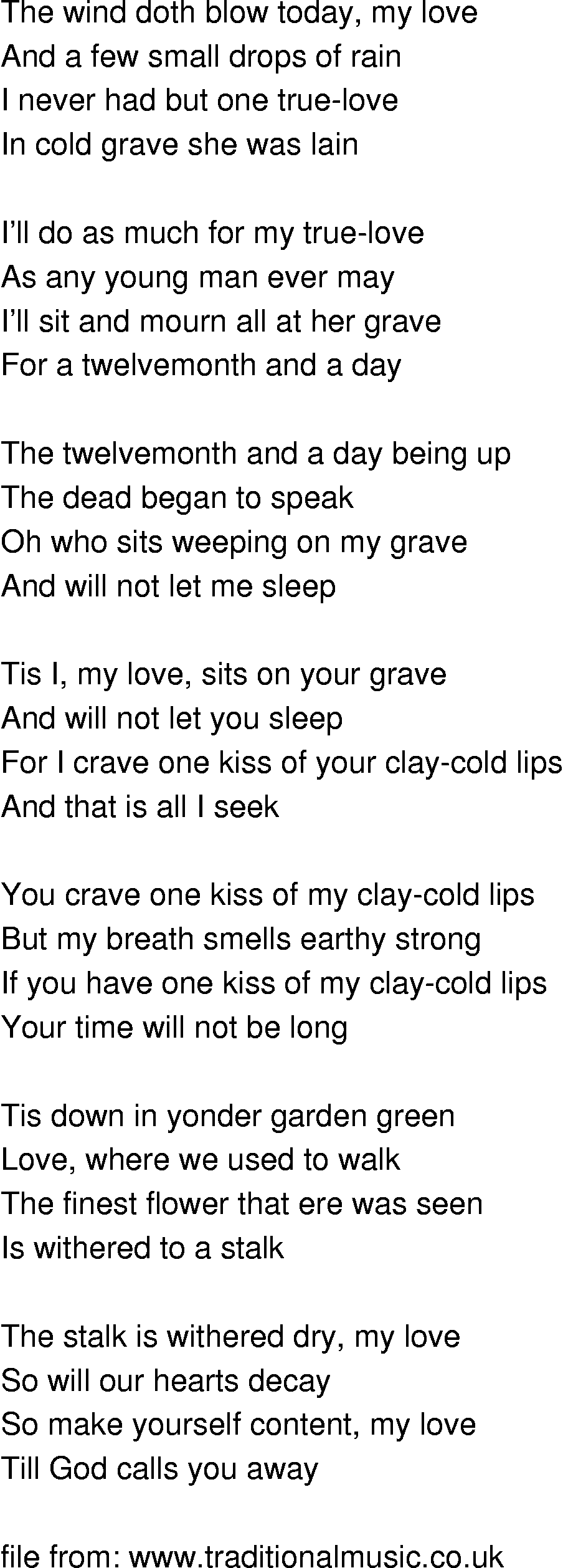 Old-Time (oldtimey) Song Lyrics - unquiet grave