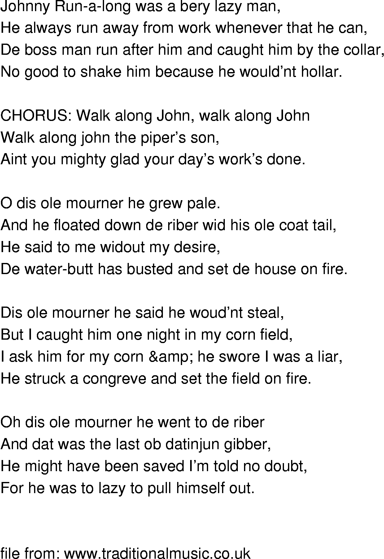Old-Time (oldtimey) Song Lyrics - walk along john