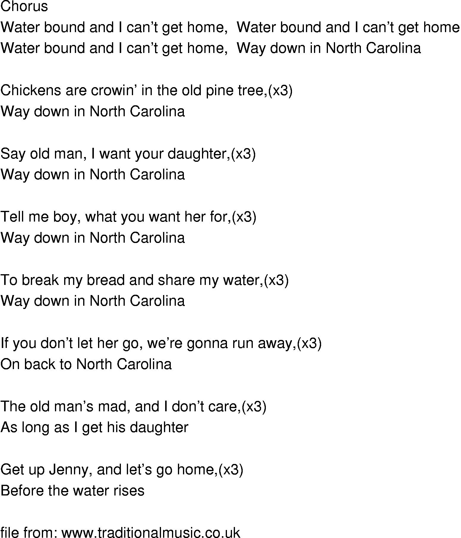 Old-Time (oldtimey) Song Lyrics - water bound