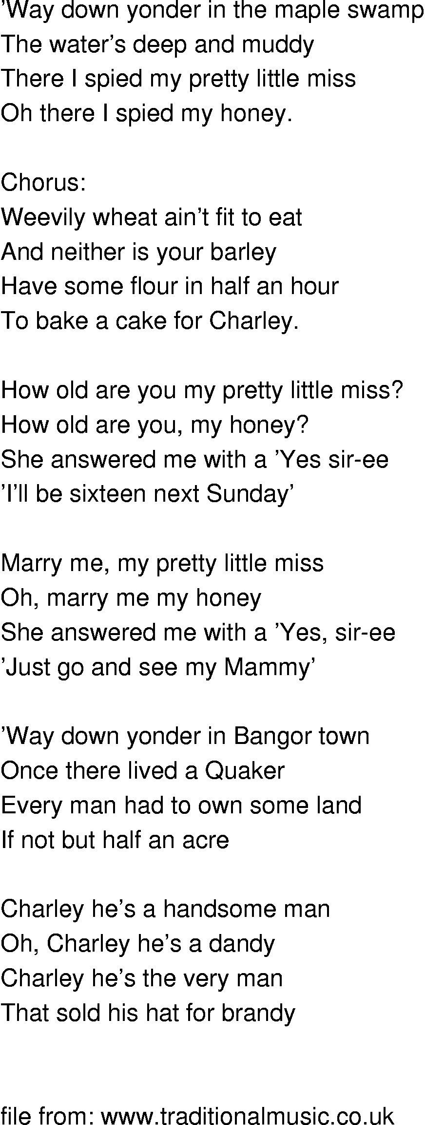 Old-Time (oldtimey) Song Lyrics - weevily wheat