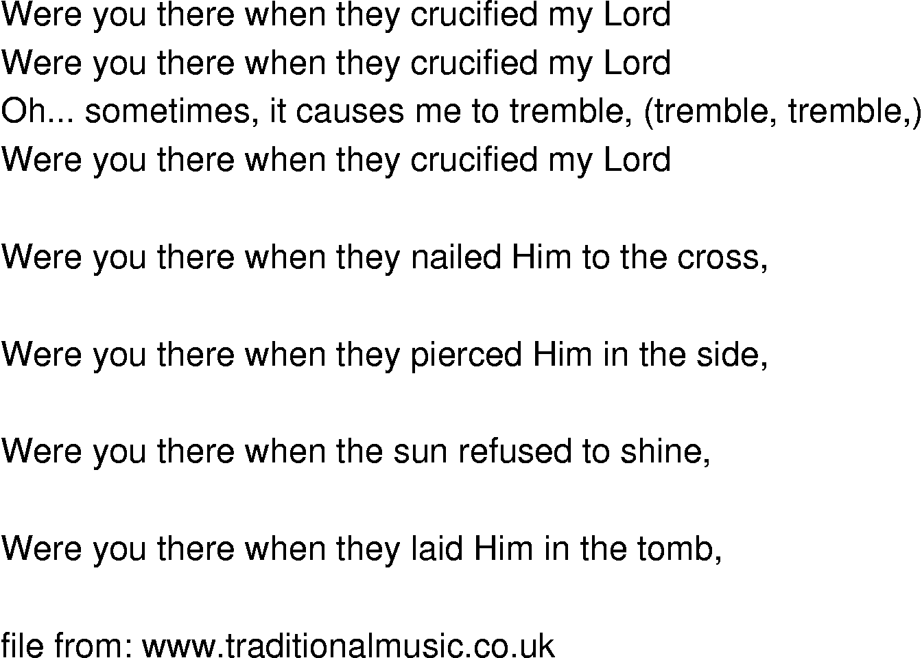 Old-Time (oldtimey) Song Lyrics - were you there when they crucified my lord