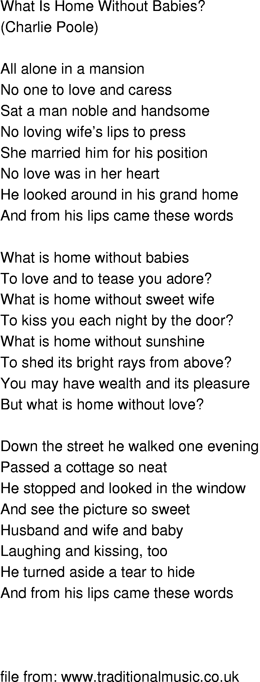 Old-Time (oldtimey) Song Lyrics - what is home without babies