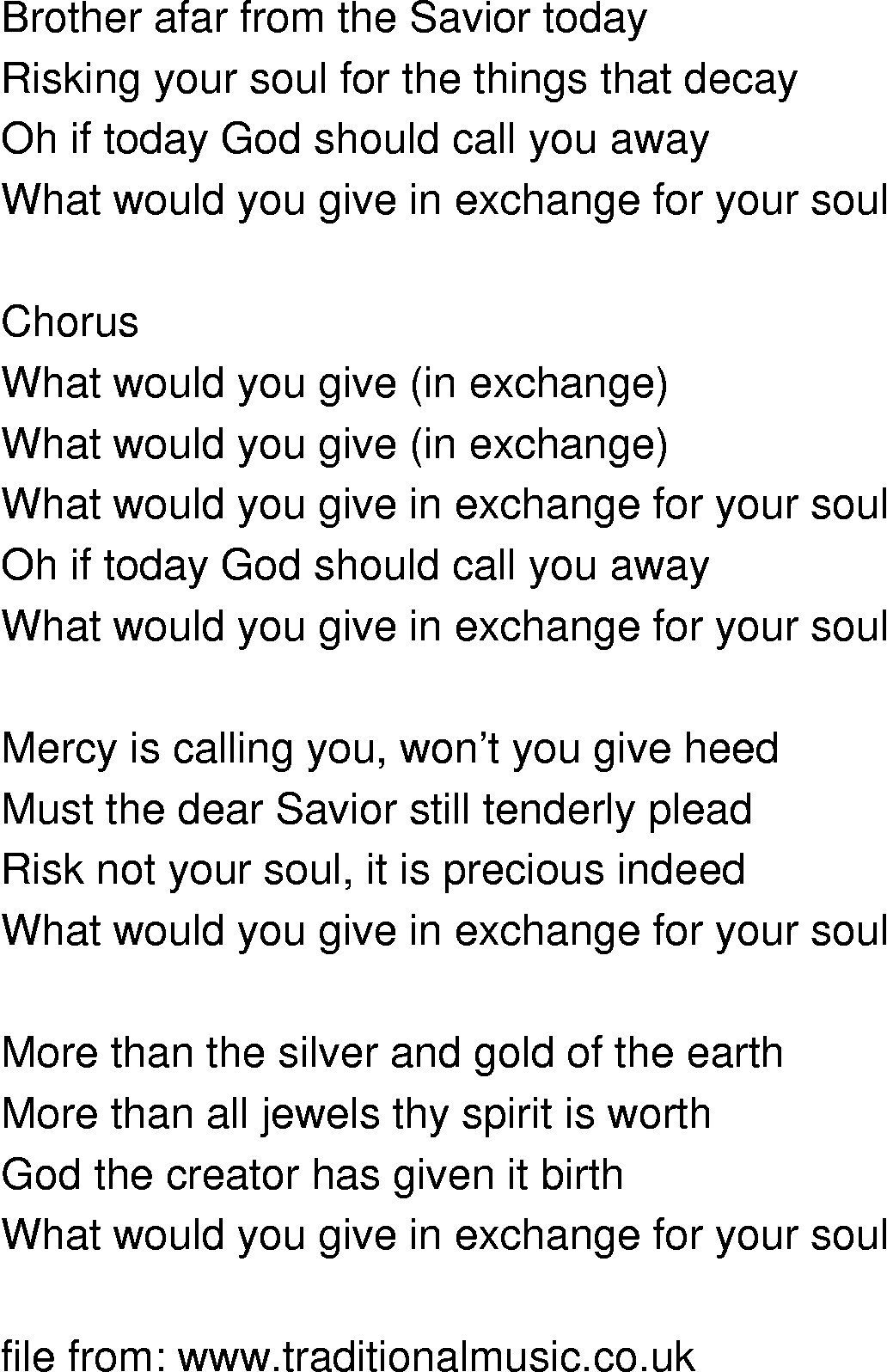 Old-Time (oldtimey) Song Lyrics - what would you give in exchange for your soul