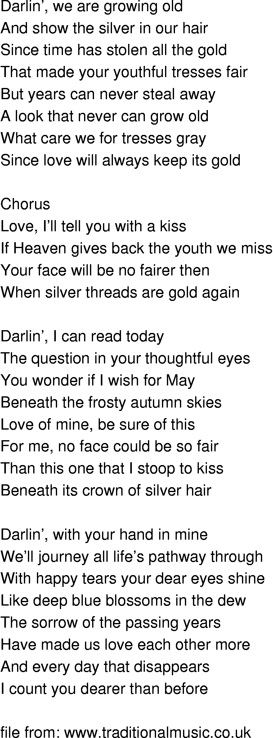 Old-Time (oldtimey) Song Lyrics - when silver threads are gold again