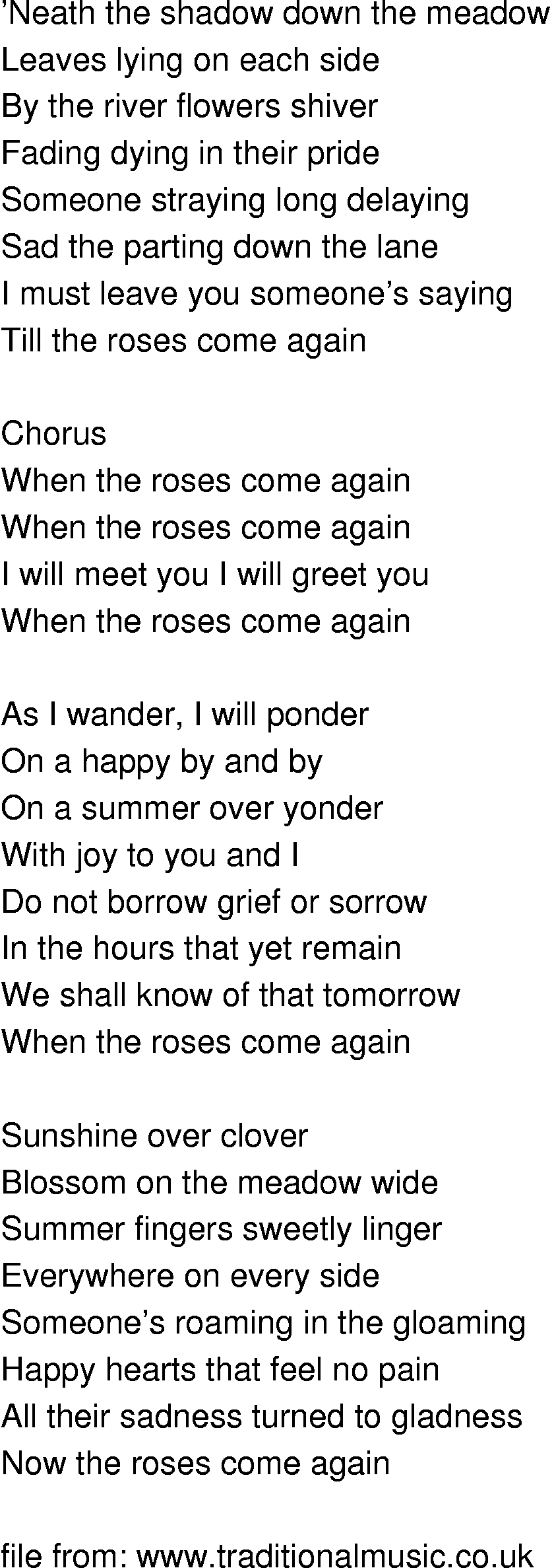 Old-Time (oldtimey) Song Lyrics - when the roses come again