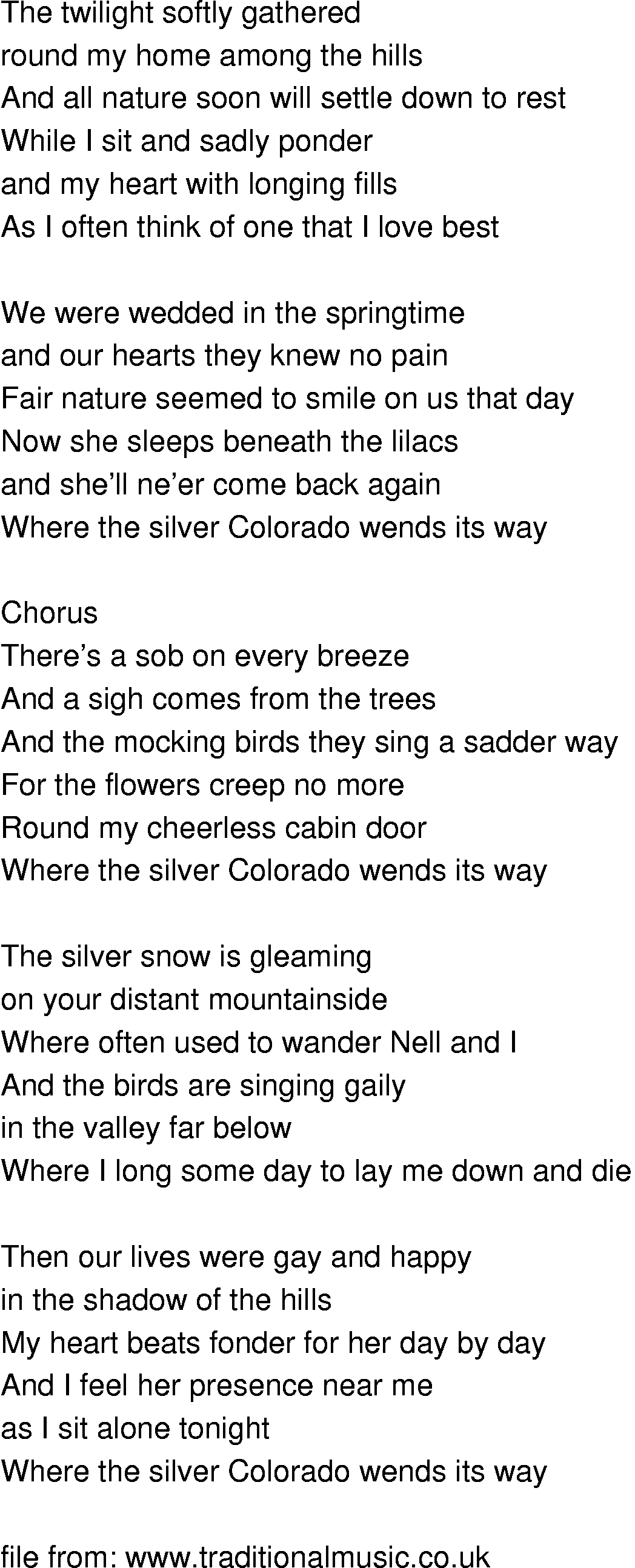 Old-Time (oldtimey) Song Lyrics - where the silvery colorado wends its way