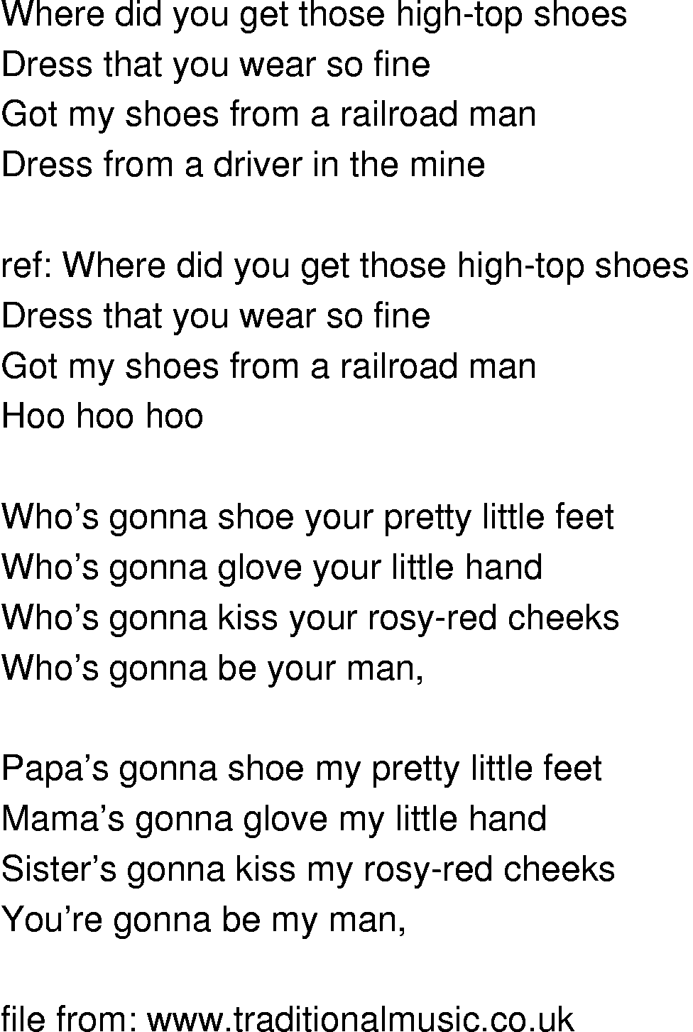 Old-Time (oldtimey) Song Lyrics - whos gonna shoe your pretty little feet