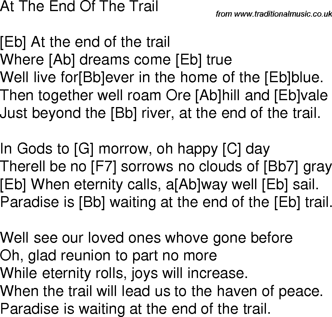 Old time song lyrics with chords for At The End Of The Trail Eb