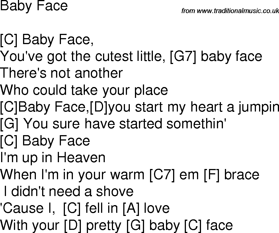 Old time song lyrics with chords for Baby Face C
