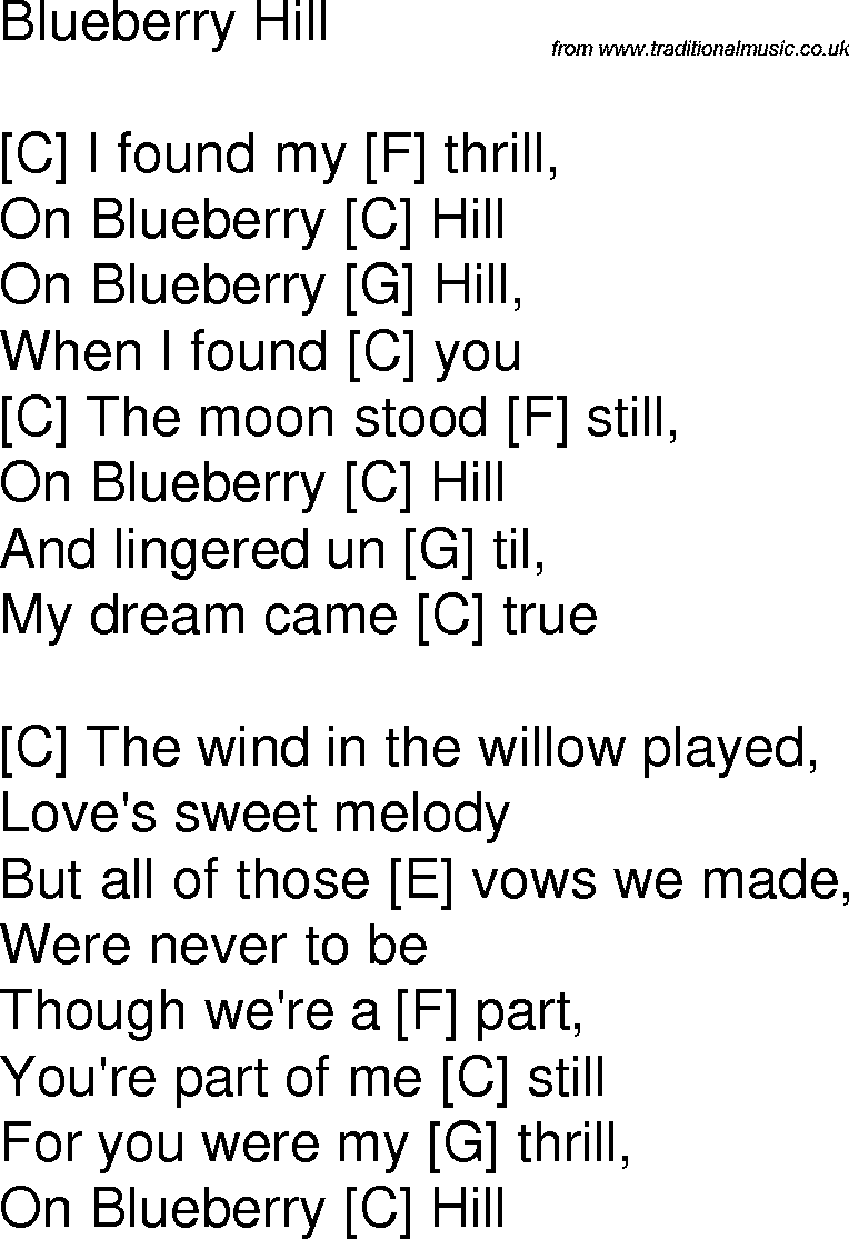 Old time song lyrics with chords for Blueberry Hill C