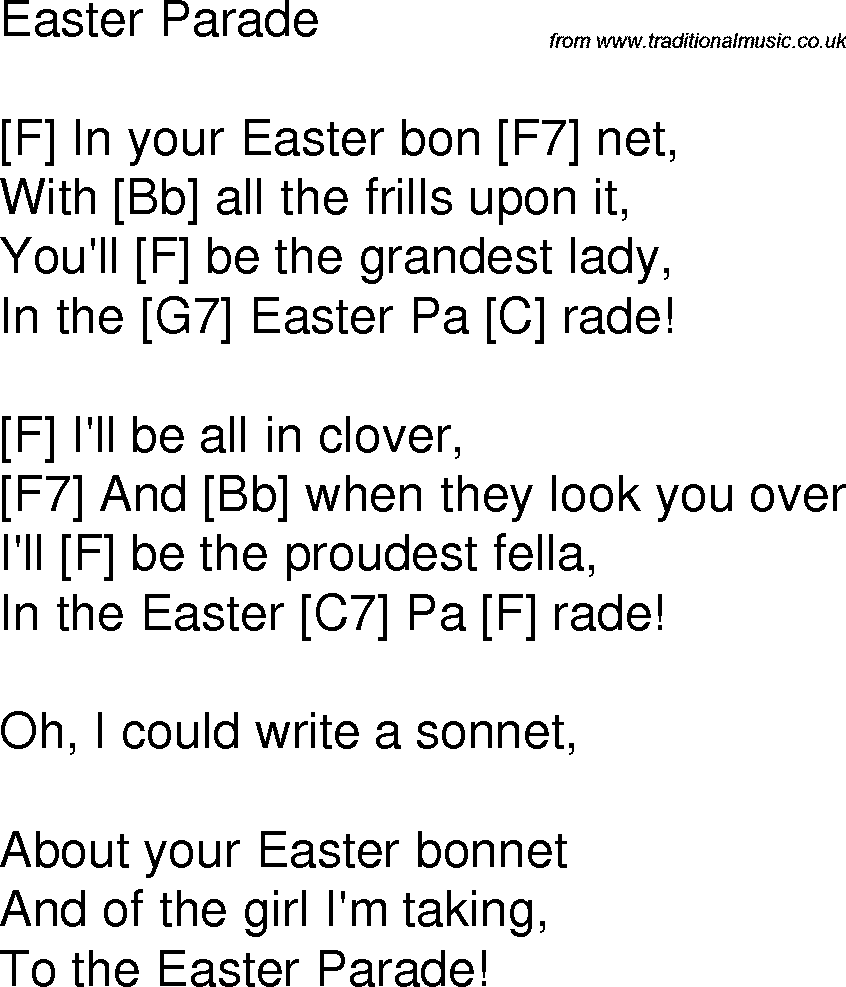 Old time song lyrics with chords for Easter Parade F