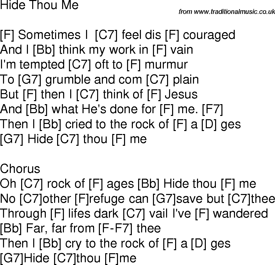 Old time song lyrics with chords for Hide Thou Me F