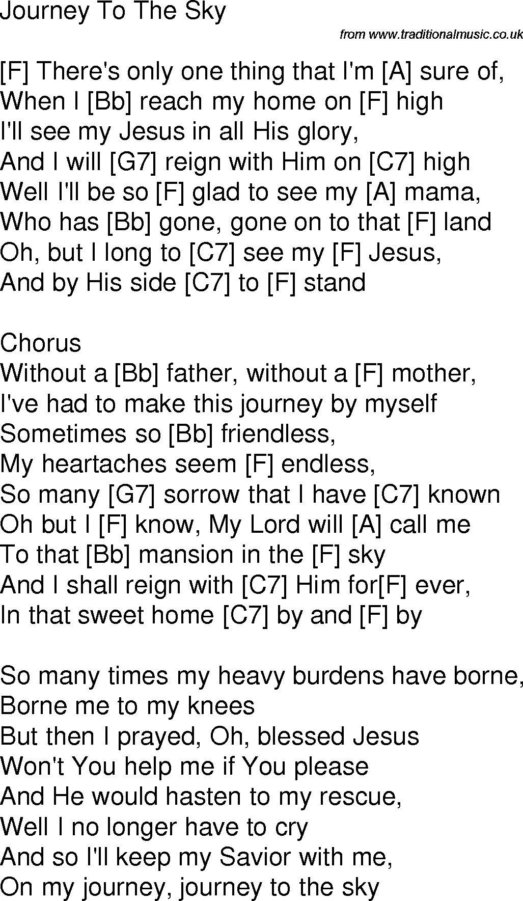 Old time song lyrics with chords for Journey To The Sky F