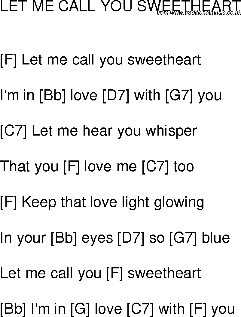 Old time song lyrics with chords for Let Me Call You Sweetheart F
