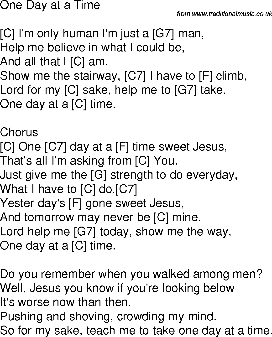 Old time song lyrics with chords for One Day At A Time C