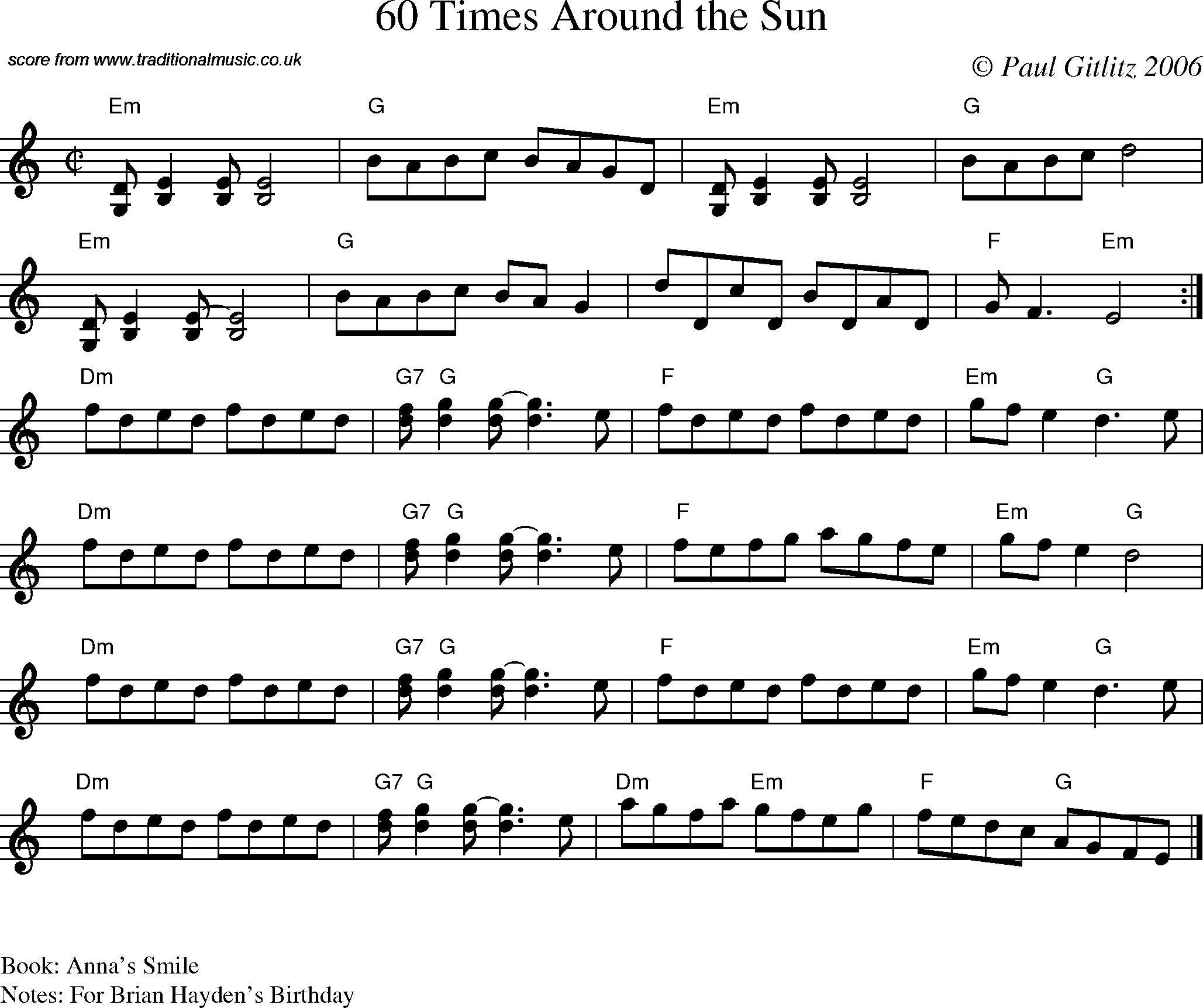 Sheet Music Score for Reel - 60 Times Around the Sun