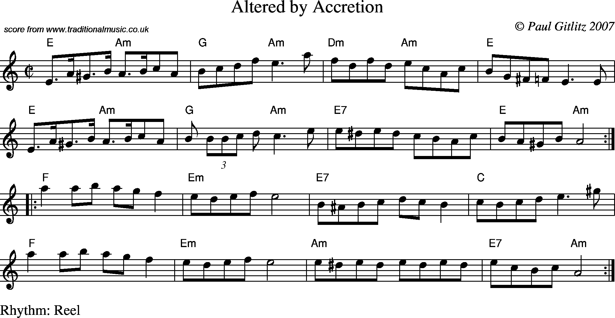 Sheet Music Score for Reel - Altered by Accretion