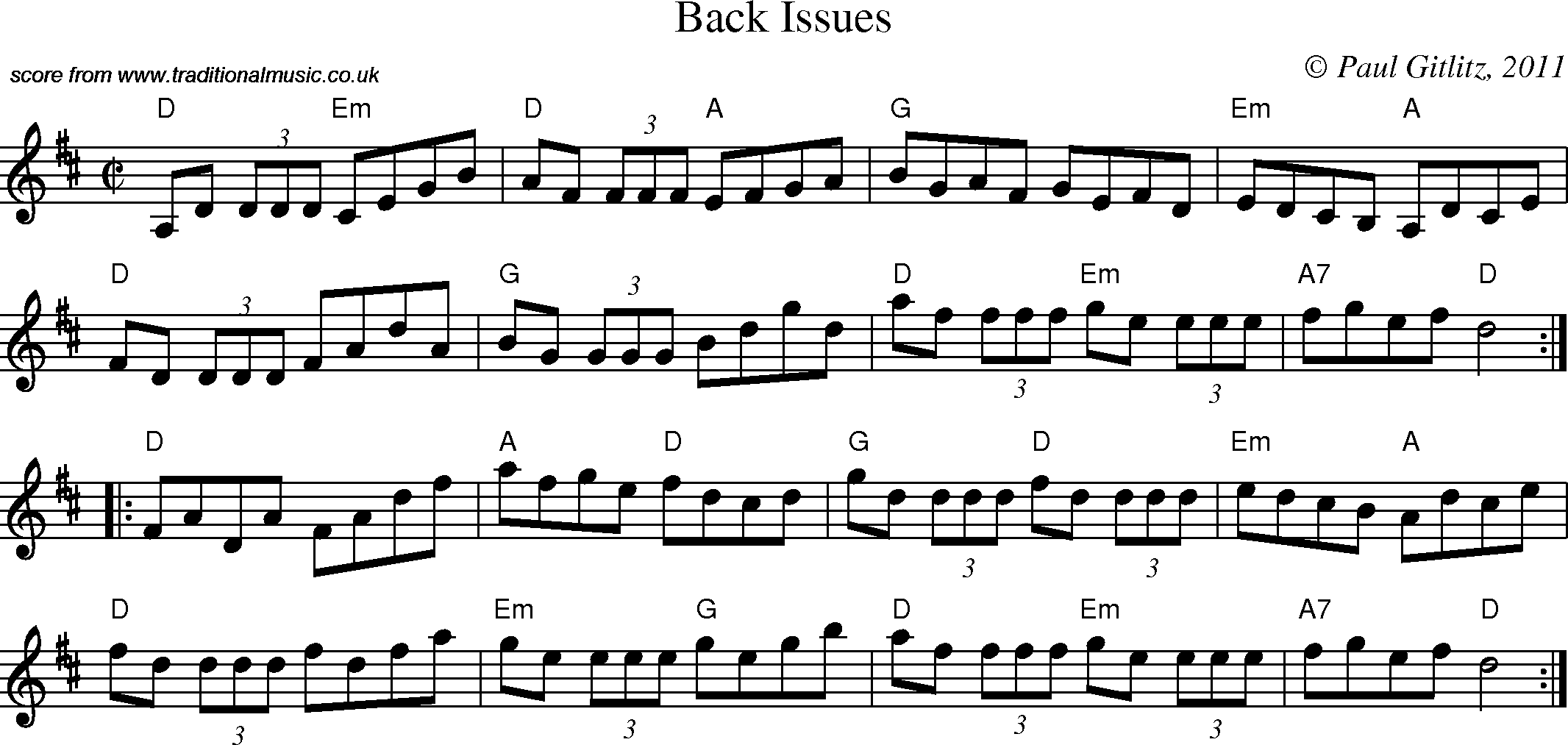 Sheet Music Score for Reel - Back Issues