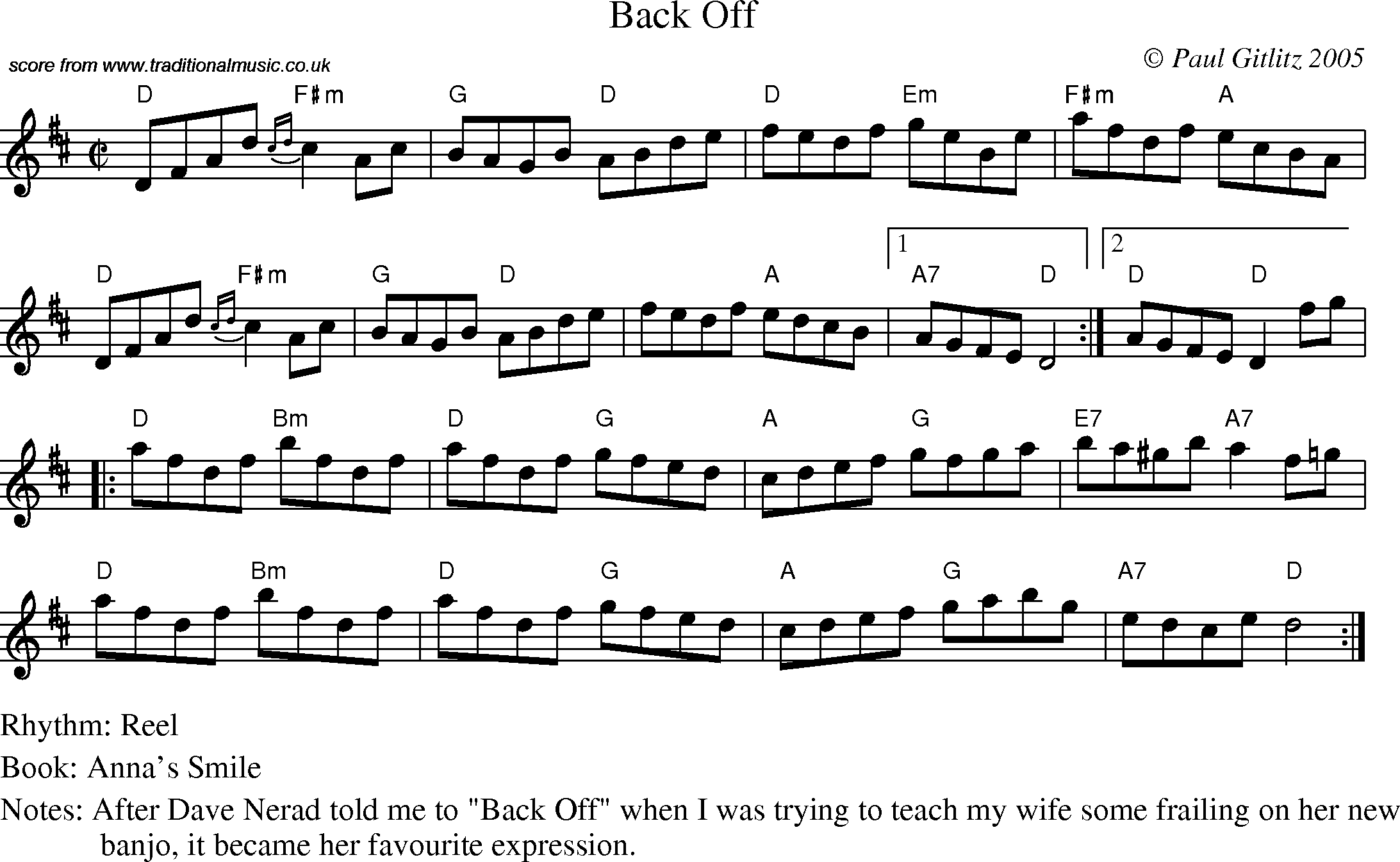 Sheet Music Score for Reel - Back Off