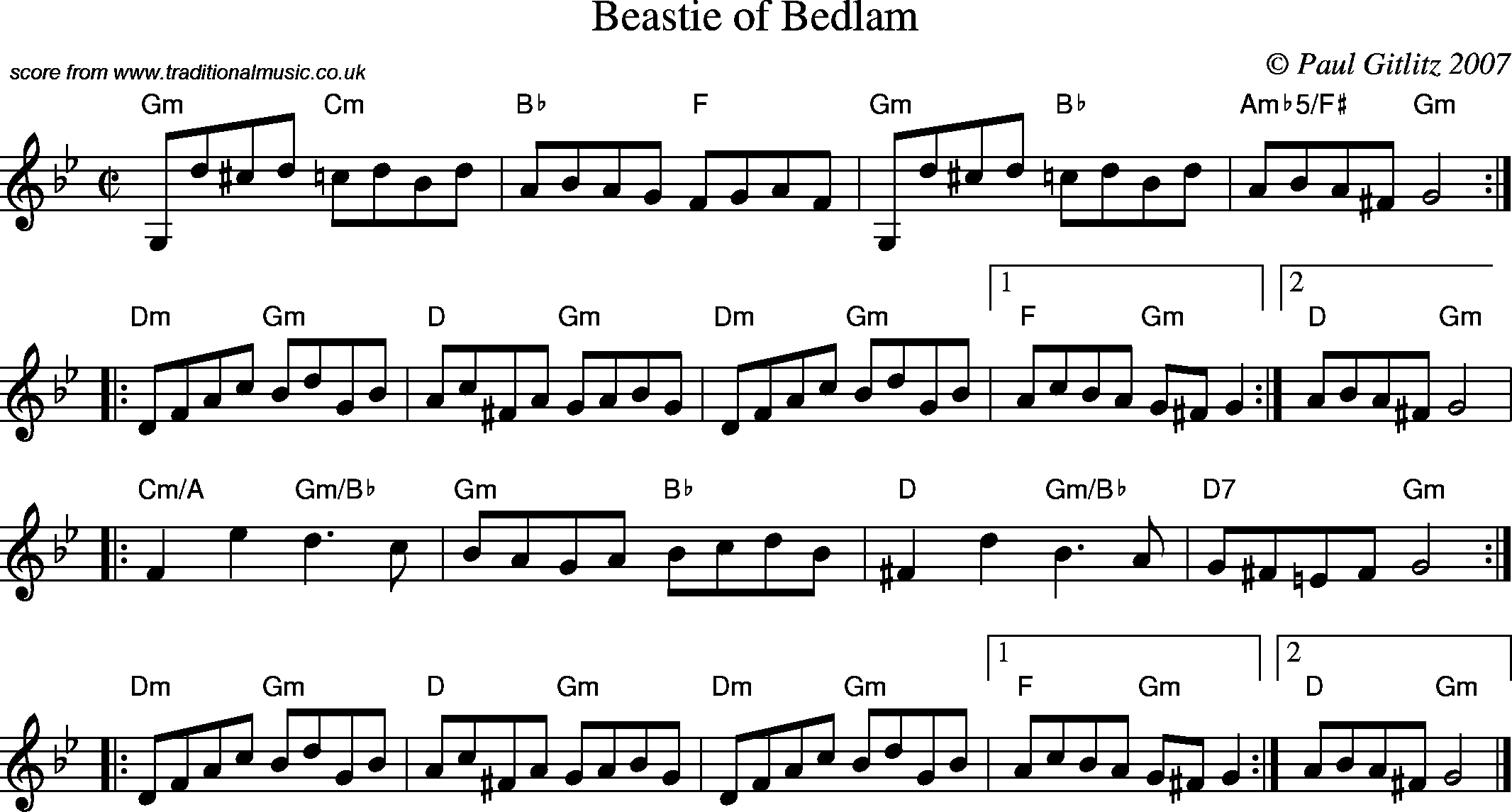 Sheet Music Score for Reel - Beastie of Bedlam