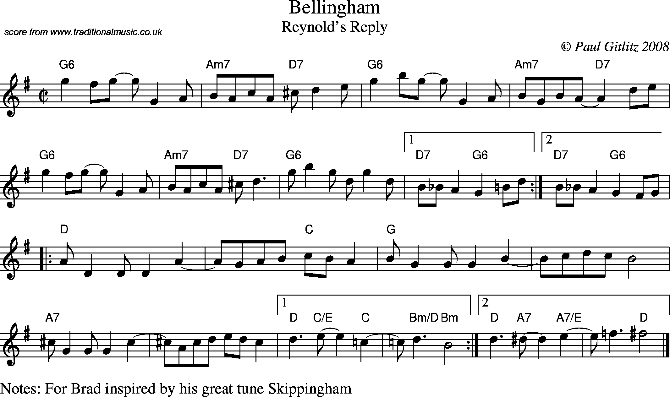 Sheet Music Score for Reel - Bellingham