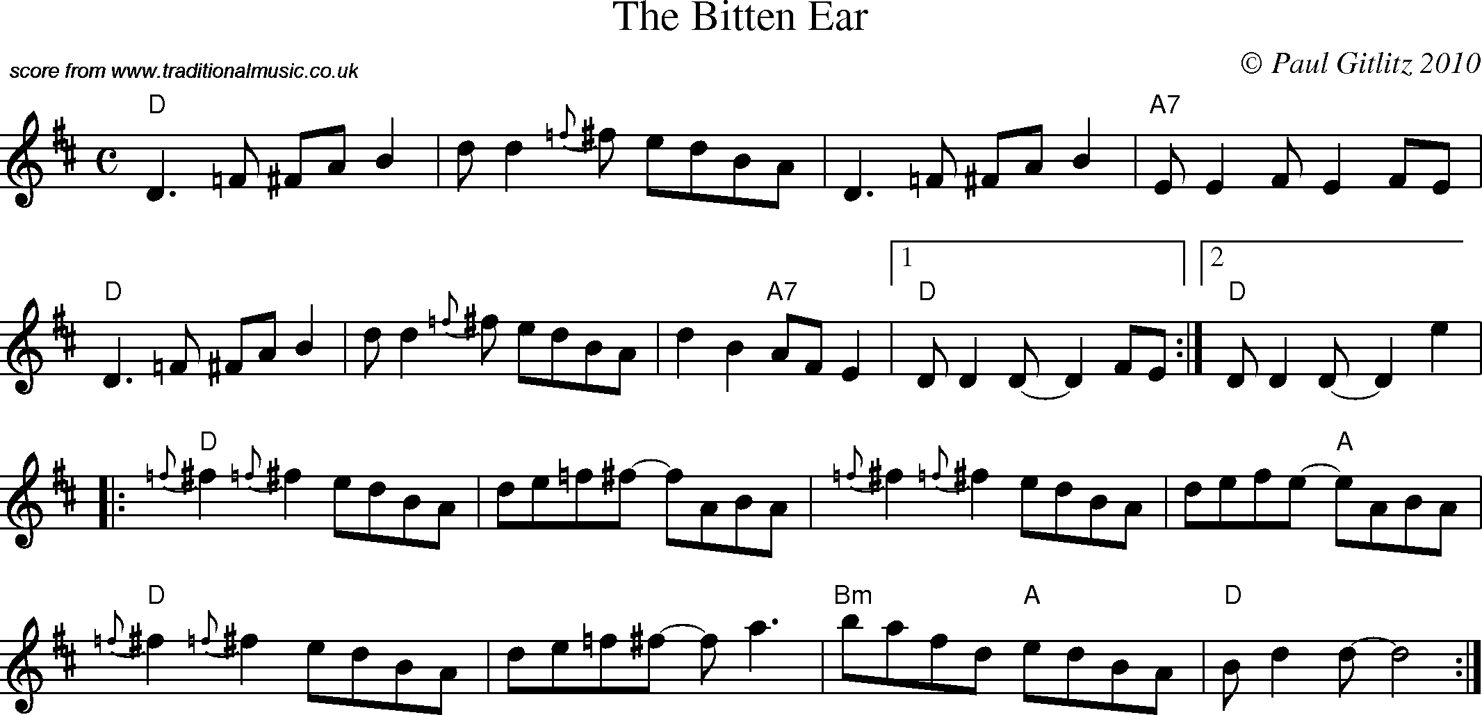 Sheet Music Score for Reel - Bitten Ear, The