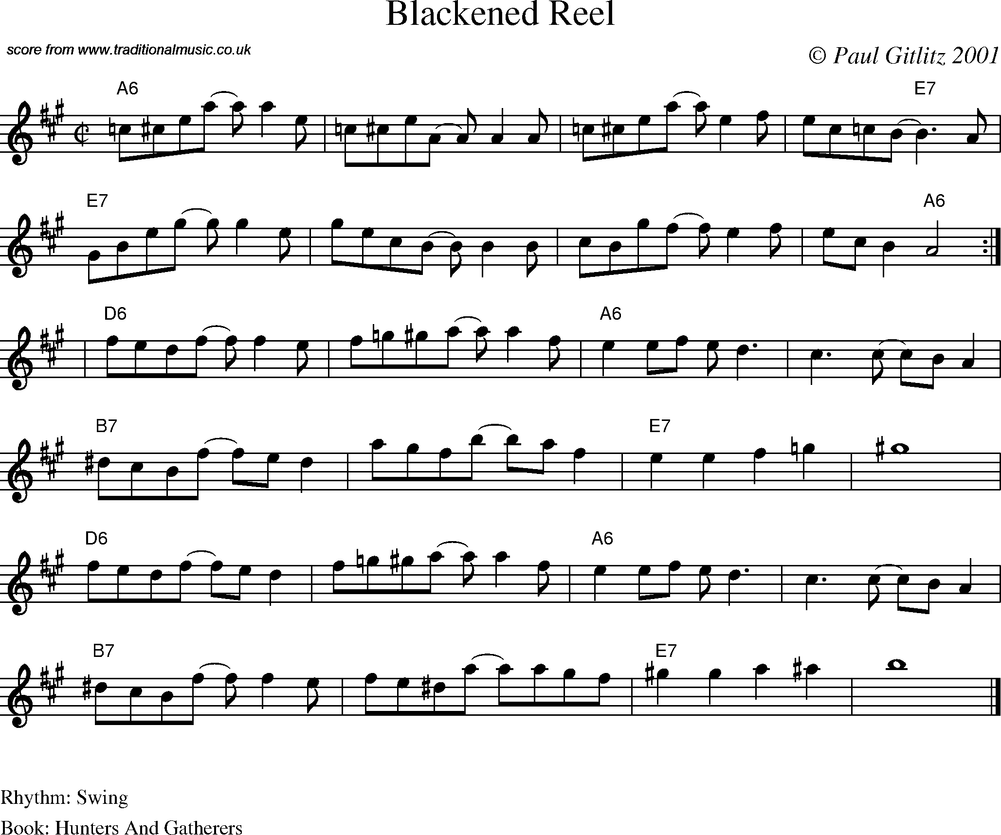 Sheet Music Score for Reel - Blackened Reel