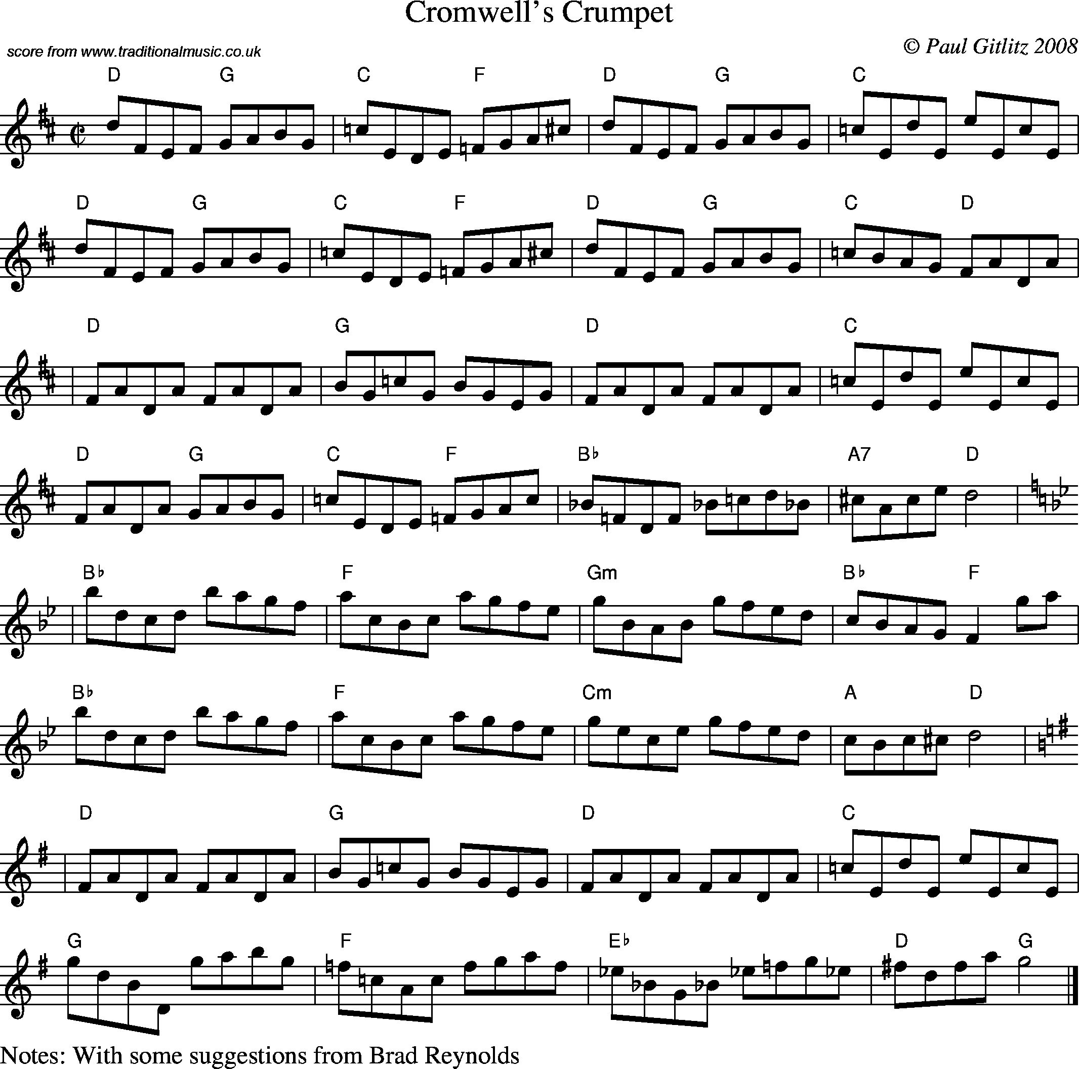 Sheet Music Score for Reel - Cromwell's Crumpet